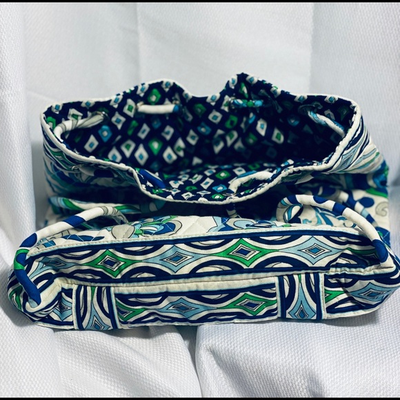 Vera Bradley Drawstring Backpack Blue White Green - Picture 6 of 16